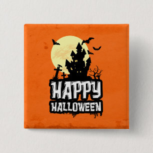 Badge Carré 5 Cm Halloween heureux