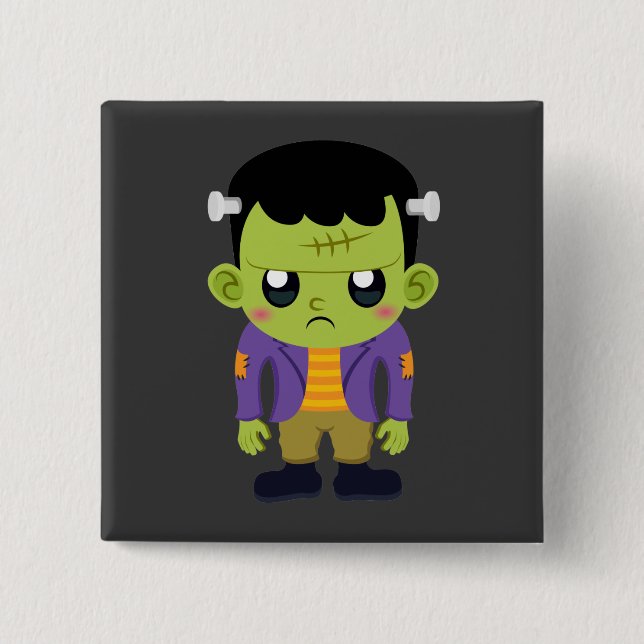Badge Carré 5 Cm Halloween monstre Frankenstein Green (Devant)