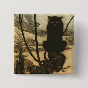 Badge Carré 5 Cm Halloween noir Chat Vintage Rackham effrayant
