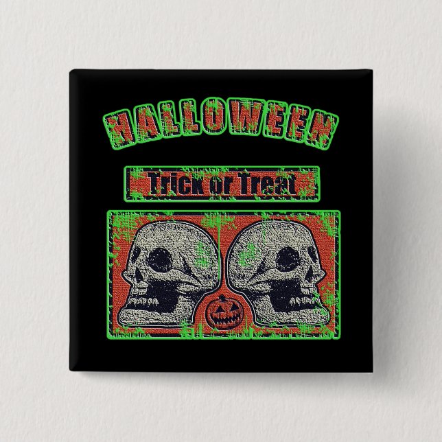 Badge Carré 5 Cm Halloween Skulls - Trick Ou Treat Wort Green (Devant)