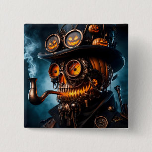 Badge Carré 5 Cm Halloween Steampunk Gothique Jack-O-Lantern