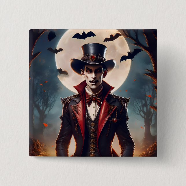 Badge Carré 5 Cm Halloween Steampunk Gothique Zombie Vampire (Devant)
