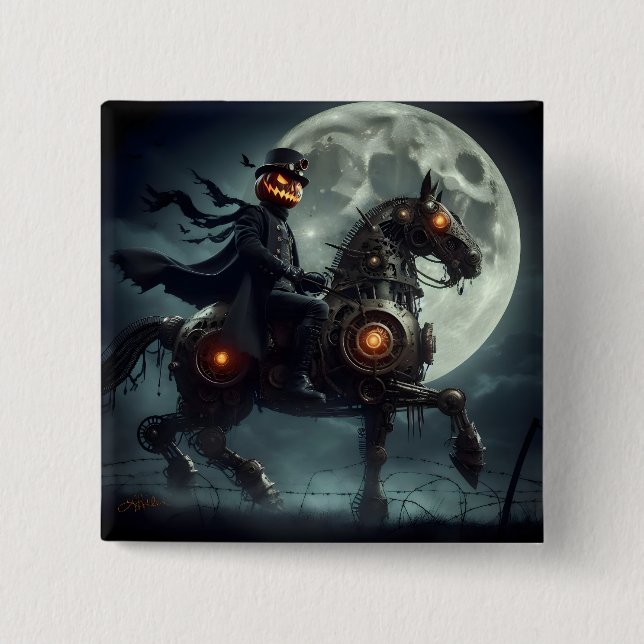 Badge Carré 5 Cm Halloween Steampunk Horseman sans tête (Devant)