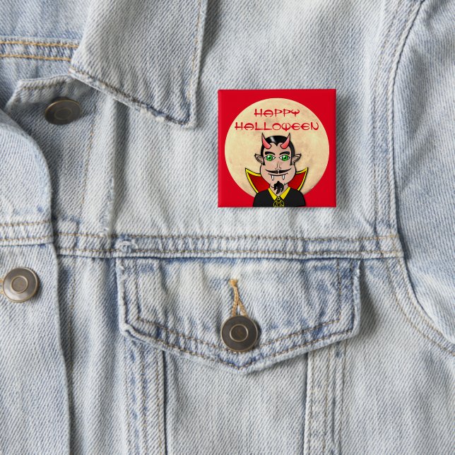 Badge Carré 5 Cm Halloween vampire / Lune (En situation)