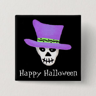 Badge Carré 5 Cm Halloween Whimsy Skeleton Skull Happy Halloween