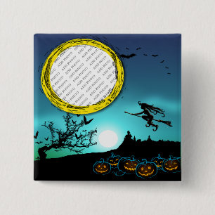 Badge Carré 5 Cm Halloween Witch, Jack o' Lanterns, Photo Frame
