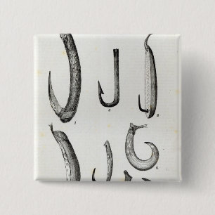 Badge Carré 5 Cm Hameçons de préhistorique et d'incivilisé