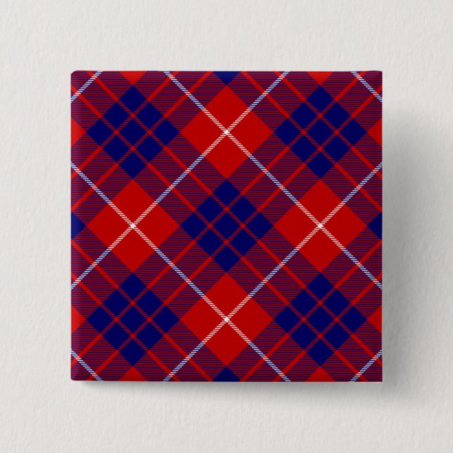 Badge Carré 5 Cm Hamilton tartan rouge bleu violet plaid (Devant)