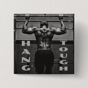 Badge Carré 5 Cm Hang Tough Muscle Man Entraînement Gym