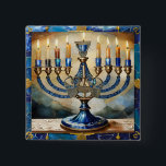 Badge Carré 5 Cm Hanoukka bleue Menorah<br><div class="desc">Vous regardez The Lee Hiller Photography Art and Designs Collection of Home and Office Decor,  Apparel,  Gifts and Objets de collection. Les conceptions incluent Lee Hiller Photography et Mixed Media Art numérique Collection http://LeeHiller.com</div>