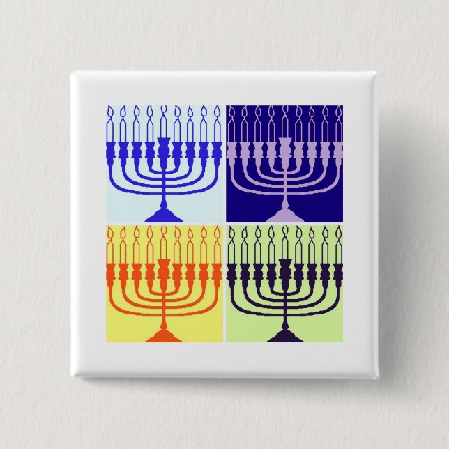 Badge Carré 5 Cm Hanoukka Menorah (Devant)
