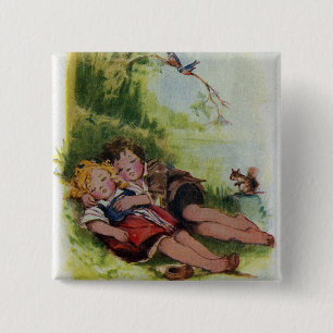 Badge Carré 5 Cm Hansel et Gretel dormant dans les bois