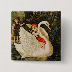 Badge Carré 5 Cm Hansel et Gretel et le Swan