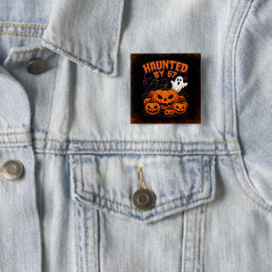 Badge Carré 5 Cm Hantée par 67 Drôle Fantôme et Halloween Citrouill