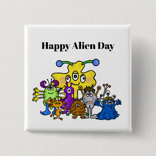 Badge Carré 5 Cm Happy Alien Day Button