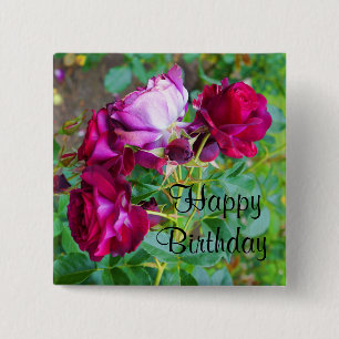 Badge Carré 5 Cm Happy Birthday Wild Blue Yonder Rose #1 Button