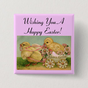 Badge Carré 5 Cm Happy Easter Vintage Chicks Pin