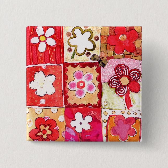 Badge Carré 5 Cm Happy Flowers (Devant)