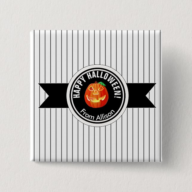Badge Carré 5 Cm Happy Halloween Citrouille ID212 (Devant)