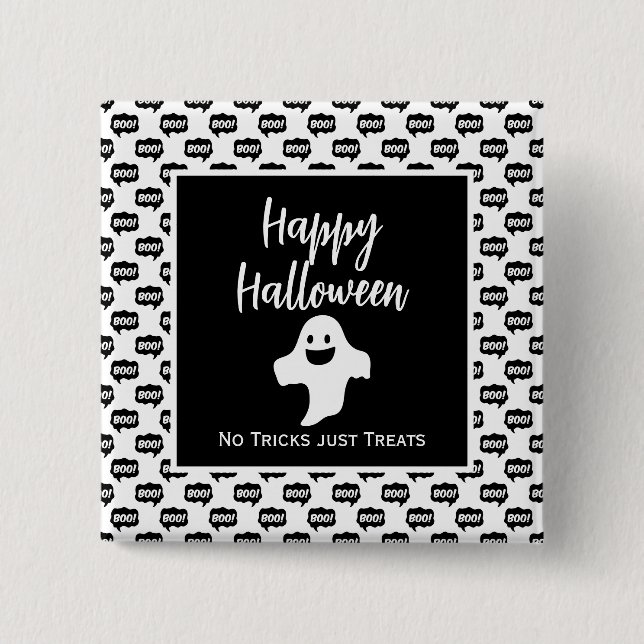 Badge Carré 5 Cm Happy Halloween fantôme boo pas de trucs juste des (Devant)