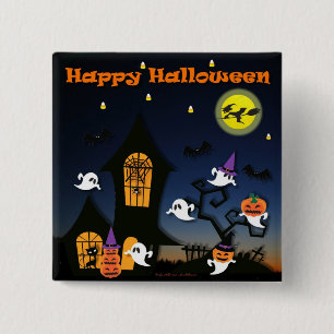 Badge Carré 5 Cm Happy Halloween Haunted House