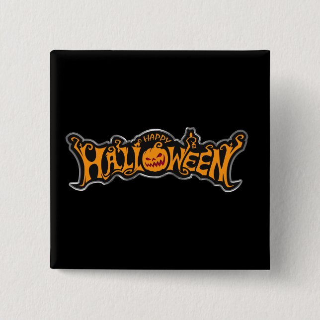 Badge Carré 5 Cm Happy Halloween Ruby Eye Citrouille Argent Cadre (Devant)