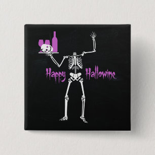 Badge Carré 5 Cm Happy Hallowine Headless Skeleton