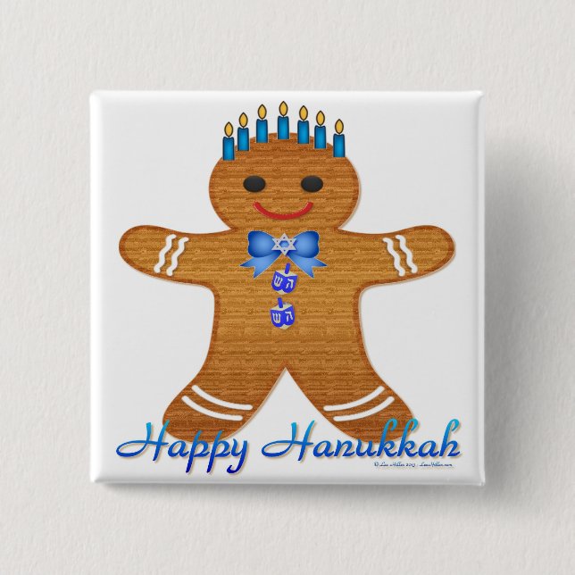 Badge Carré 5 Cm Happy Hanoukka Gingerbread Man Menorah (Devant)