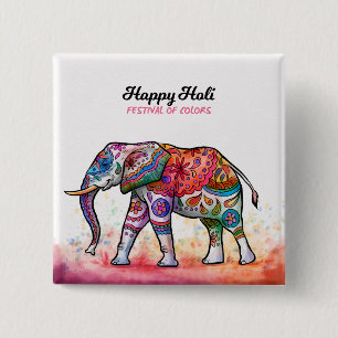 Badge Carré 5 Cm Happy Holi - Couleurs du Festival