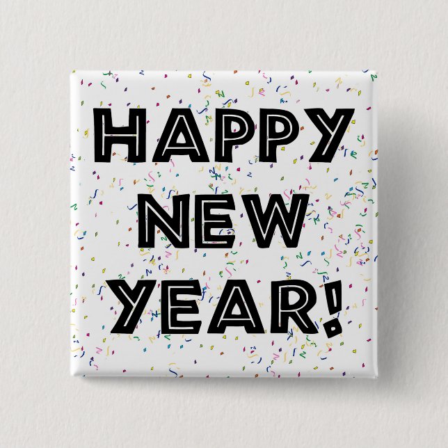 Badge Carré 5 Cm Happy New Year Black Text (Devant)
