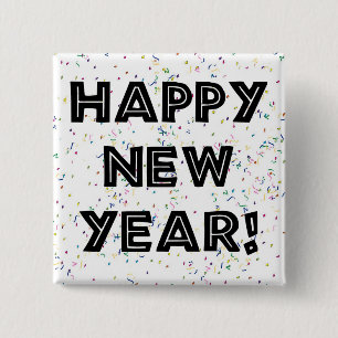 Badge Carré 5 Cm Happy New Year Black Text