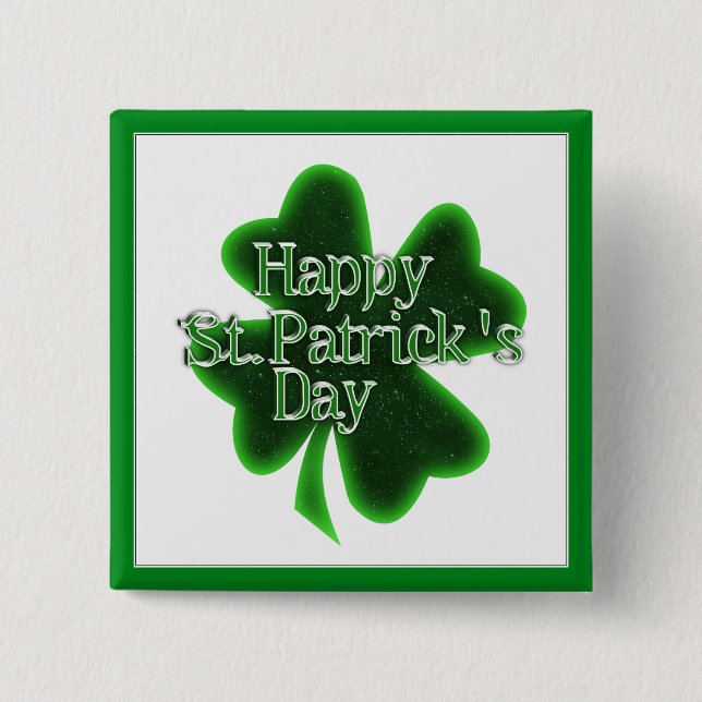 Badge Carré 5 Cm Happy St. Patricks Day Shamrock (Devant)
