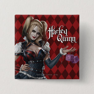 Badge Carré 5 Cm Harley Quinn Avec Dice Fuzzy