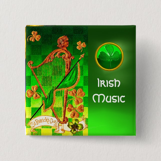 Badge Carré 5 Cm HARPE IRLANDAISE, le jour de St Patrick de (Devant)