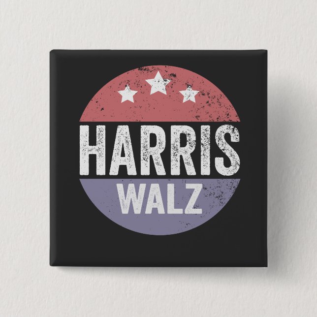 Badge Carré 5 Cm Harris Walz 2024 Election Kamala Tim Waltz America (Devant)