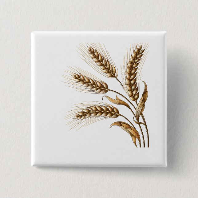 Badge Carré 5 Cm Harvest Wheat Ears Button – Rustic Farm Charm (Devant)