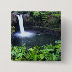 Badge Carré 5 Cm Hawaï, Big Island, Hilo, Rainbow Falls, Lush