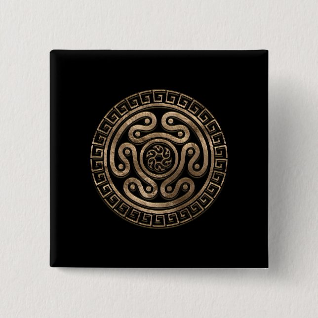 Badge Carré 5 Cm Hecate Wheel noir et or (Devant)