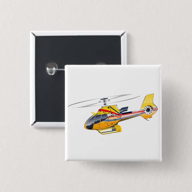 Badge Carré 5 Cm Hélicoptère de dessin (Devant & derrière)