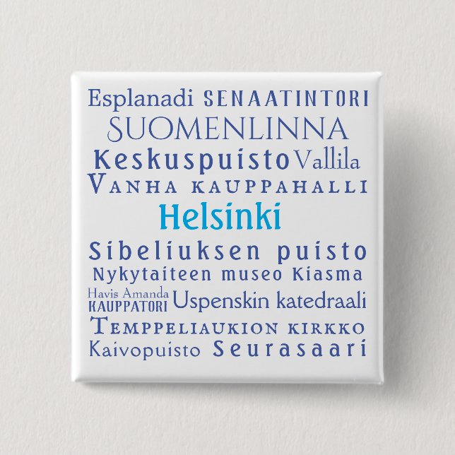 Badge Carré 5 Cm Helsinki Landmarks  (Devant)