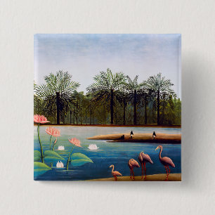 Badge Carré 5 Cm Henri Rousseau - Les Flamants roses