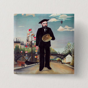 Badge Carré 5 Cm Henri Rousseau - Moi Portrait-Paysage
