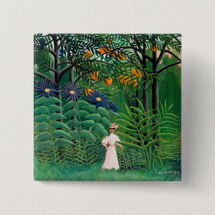 Badge Carré 5 Cm Henri Rousseau - Une femme marche dans une forêt e