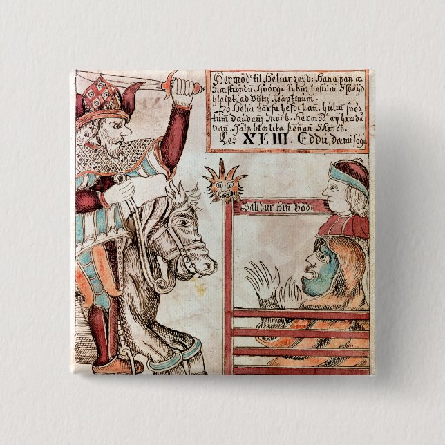 Badge Carré 5 Cm Hermod à cheval sur Sleipnir (Devant)