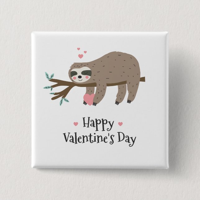 Badge Carré 5 Cm Heureuse Sainte-Valentin Sloth (Devant)