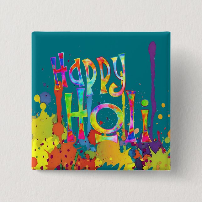 Badge Carré 5 Cm HEUREUX HOLI ! - Diffuser le message Holi (Devant)
