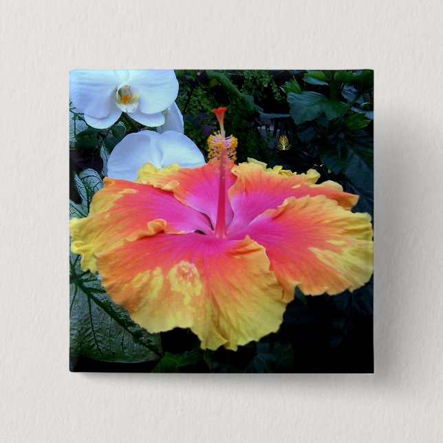 Badge Carré 5 Cm hibiscus (Devant)