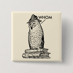 Badge Carré 5 Cm Hibou de grammaire qui/qui