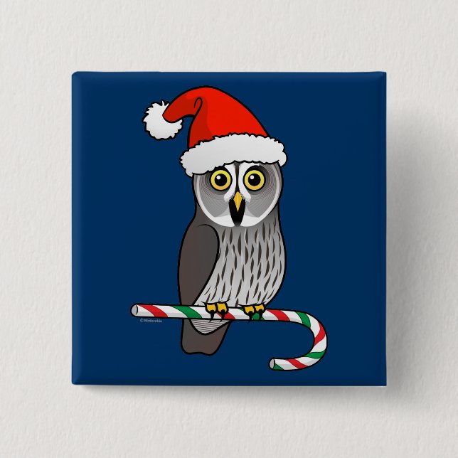 Badge Carré 5 Cm Hibou de grand gris Père Noël (Devant)