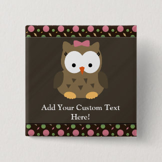 Badge Carré 5 Cm Hibou mignon de bébé avec l'arc rose